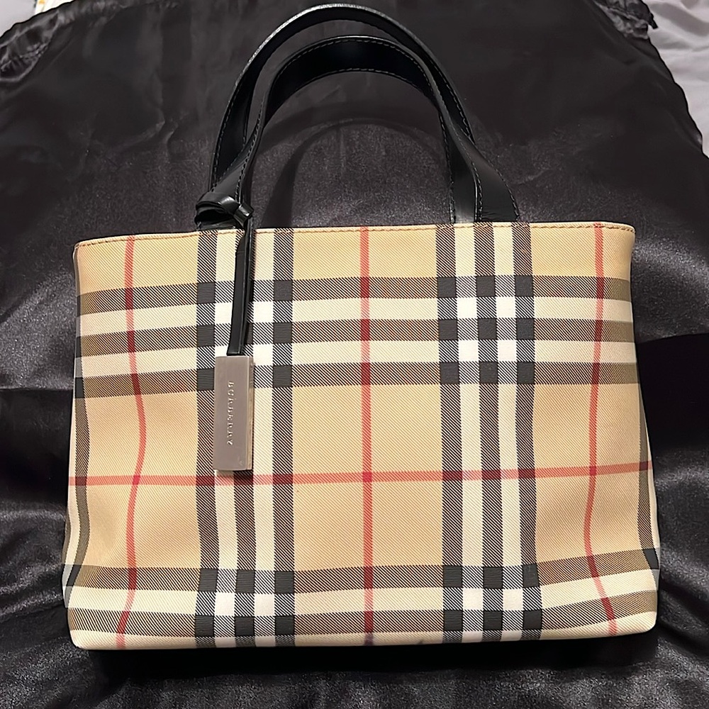 Burberry Beige and Black Checkered Tote